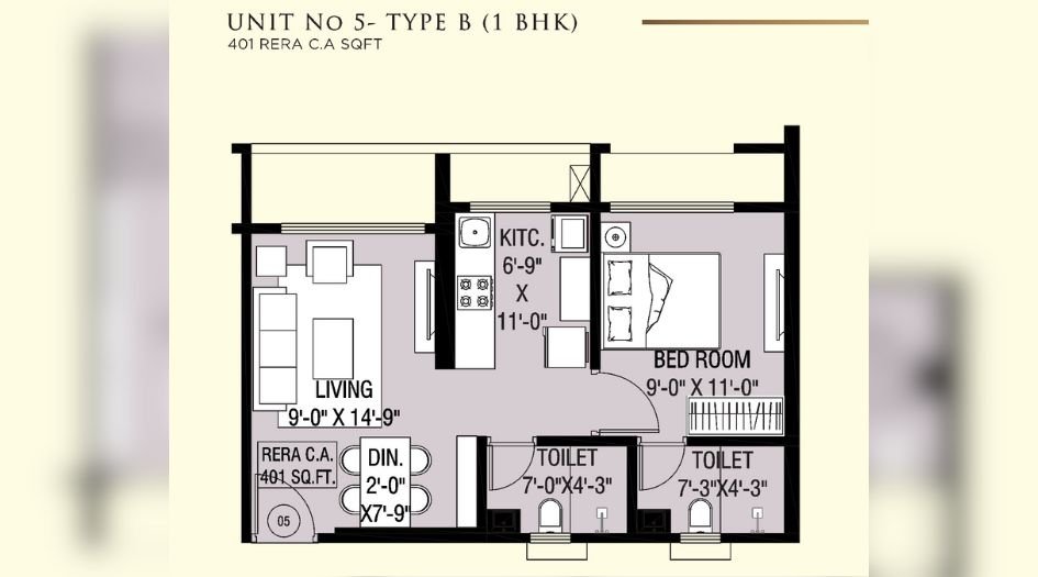 Omkaar-The-Grand-Floor-Plan-1 BHK-401 Sqft